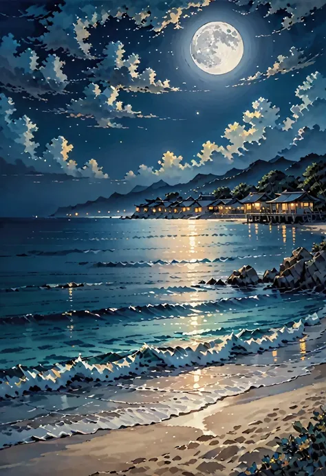 A sea at night under the moonlight 