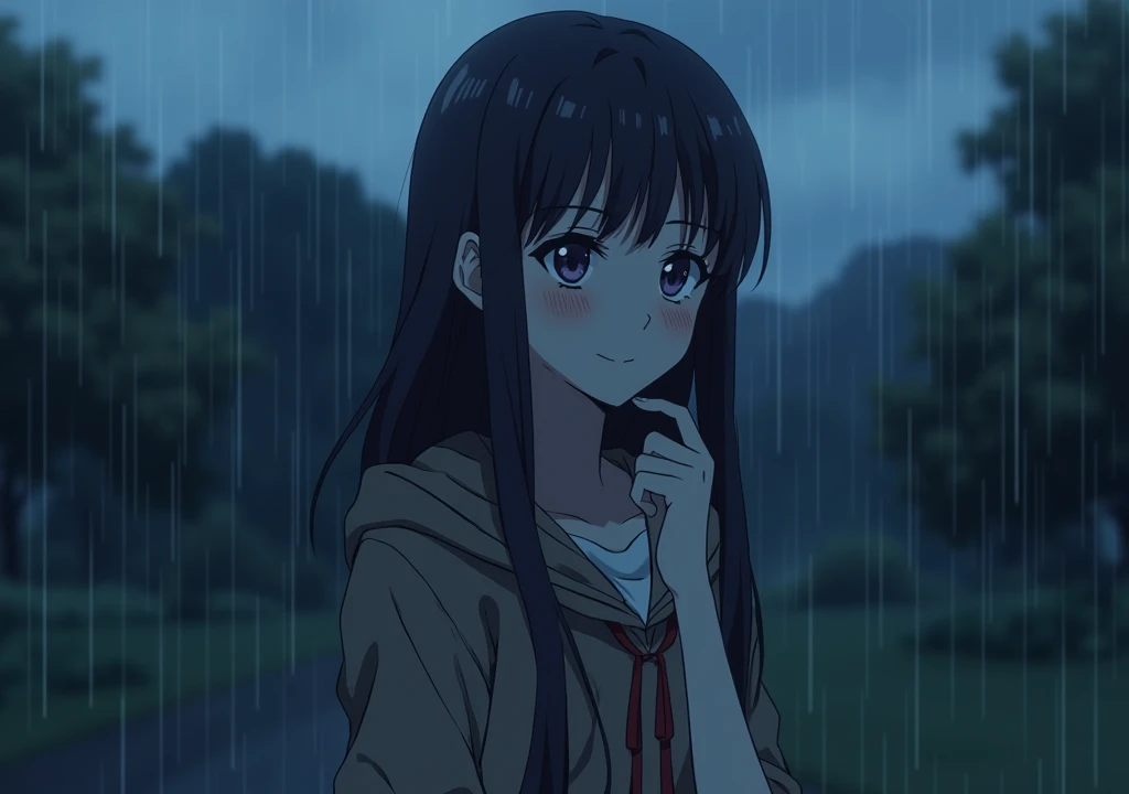 an anime crying on a rainy day after a breakup 