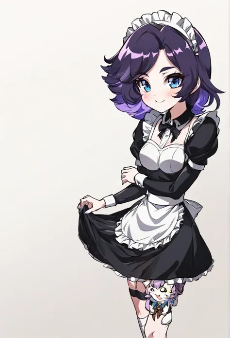 anime character of a maid with purple hair and black dress, anime girl in a maid costume, anime cat girl in a maid costume, maid...