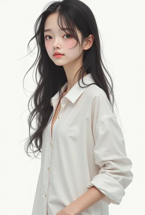 Girl in white shirt, young, gầy, long hair