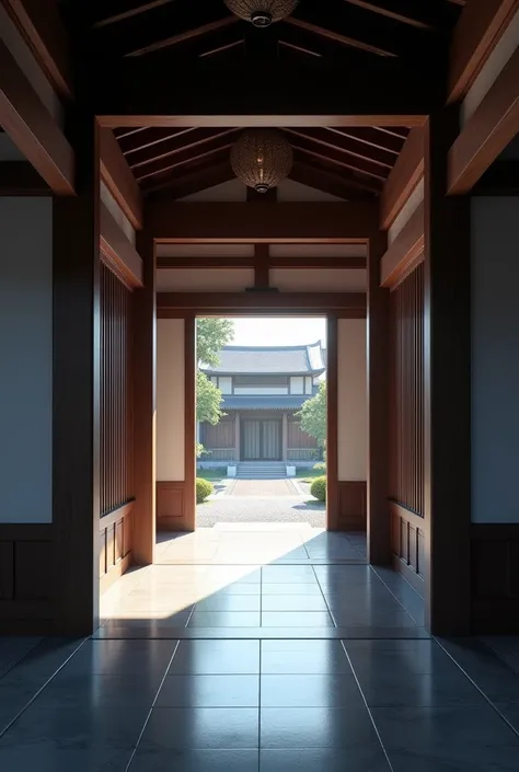 The corridor in front of the Japanese palace room has a calm atmosphere..