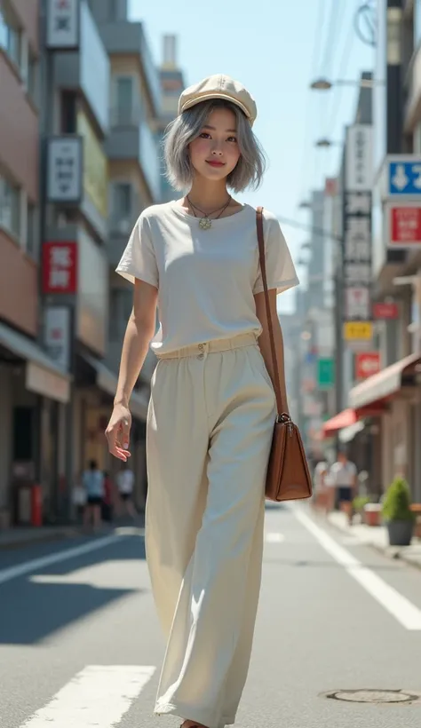 (Woman walking on Tokyo street:1.3、smile、The background is a street corner:1.5)、(Realistic、Like a photograph、Live Action、8k, Realistic, RAW Photos, Best image quality: 1.4), Single-lens reflex camera、RAW Photos, Highest quality, Realistic, Very detailed CG...