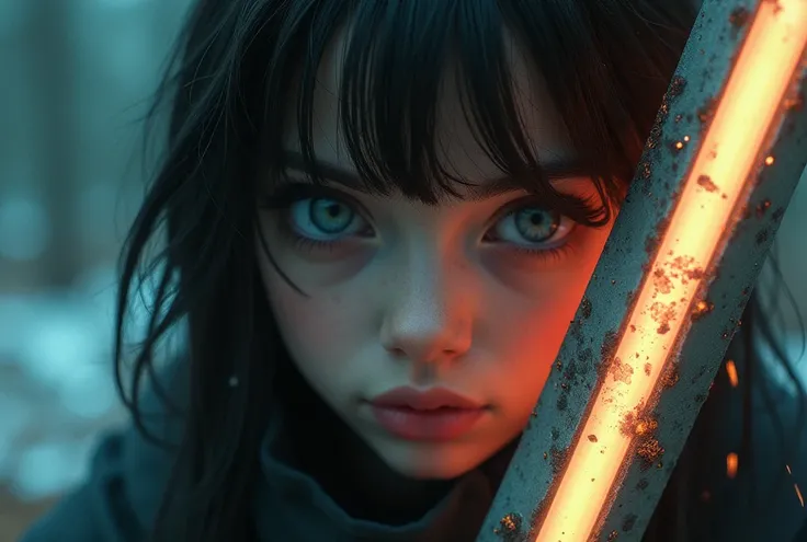 a girl with a giant weapon, unbalance, disproportionate size, fantasy world, beautiful detailed eyes, beautiful detailed lips, extremely detailed eyes and face, long eyelashes, epic fantasy, dramatic lighting, cinematic, vibrant colors, dramatic atmosphere...