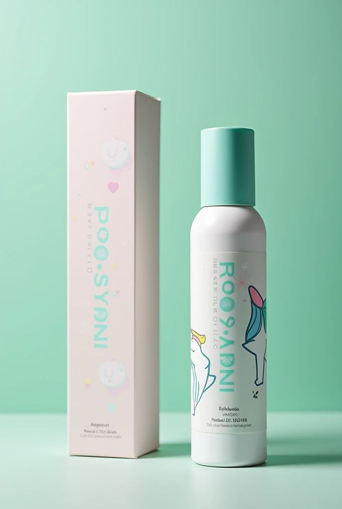 A large bottle of inhaler that is refreshing to smell. The front of the box says Poy Sian. There is a pastel colored label with a minimalist unicorn pattern. It is cute and cool. New collection, taken with studio lighting.