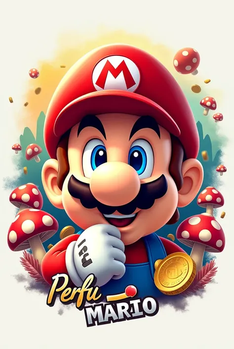 A logo from Mario bros with a parfum AND the tittle Is "Perfu_Mario