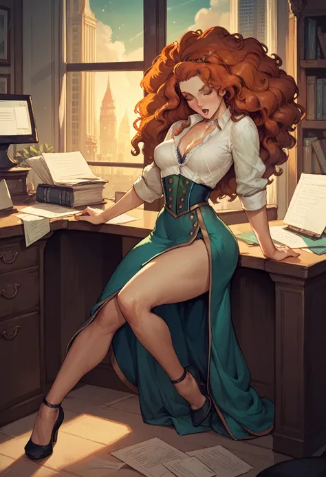 score_9, score_8_up, score_7_up, Merida, beautiful, sexy, orgasm, in the office, night city, glamorous, alluring, full body