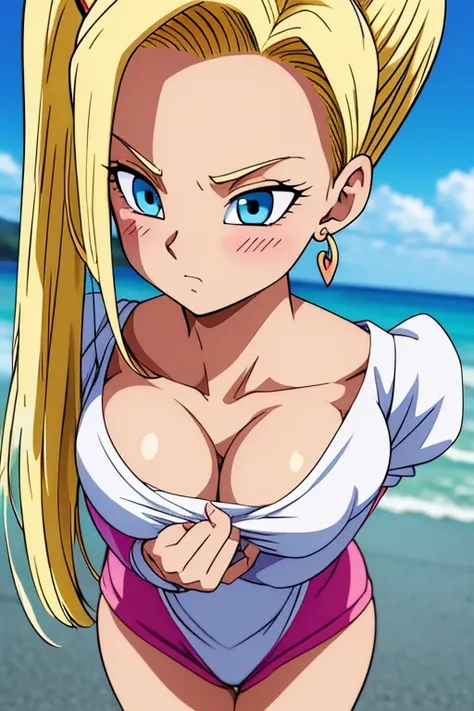 chest, Shortcuts, blue eyes, blonde, Bunny ears, Highest quality, blush, 大きなchest, , Anime Style, Android 18,大きなchest, Heavy breathing, Look closer, Twin tails, Accurate, High resolution, Attention to detail, Frowning, Tsundere, Earrings,Nipples,whole body...