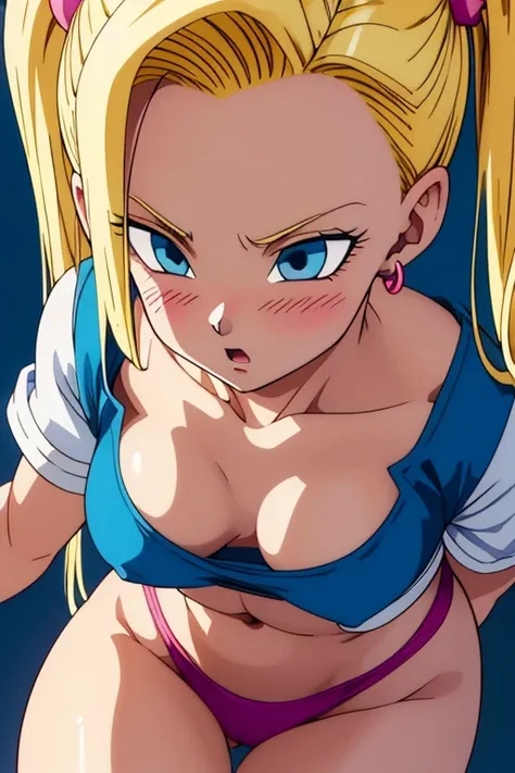 chest, Shortcuts, blue eyes, blonde, Bunny ears, Highest quality, blush, 大きなchest, , Anime Style, Android 18,大きなchest, Heavy breathing, Look closer, Twin tails, Accurate, High resolution, Attention to detail, Frowning, Tsundere, Earrings,Nipples,whole body...