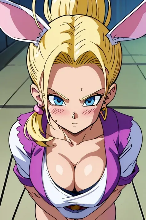 chest, Shortcuts, blue eyes, blonde, Bunny ears, Highest quality, blush, 大きなchest, , Anime Style, Android 18,大きなchest, Heavy breathing, Look closer, Twin tails, Accurate, High resolution, Attention to detail, Frowning, Tsundere, Earrings,Nipples,whole body...