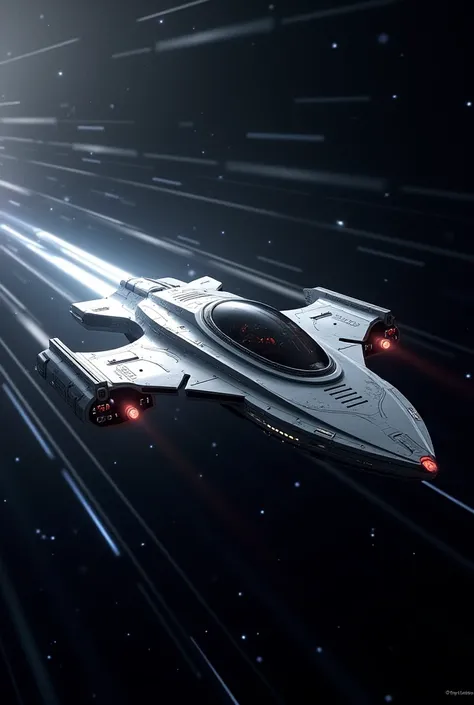 A futuristic spaceship are embark on a lightspeed journey to the distant stars