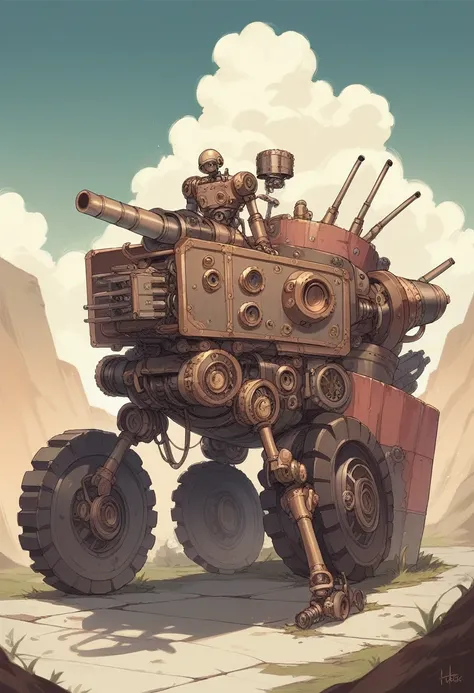 steampunk, cannon, machine, Coppelia, small robot
