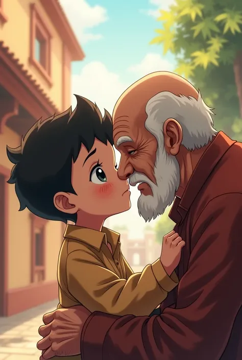 Anime 4 year old boy kisses Bahraini crying old man