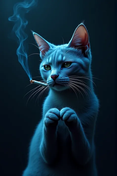 Blue tom cat smoking  with sigma style and closed his eyes  on this time,, make as wallpaper 
