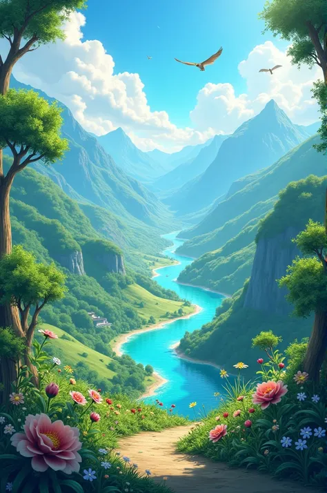 A beautiful nature scenery in animation 
