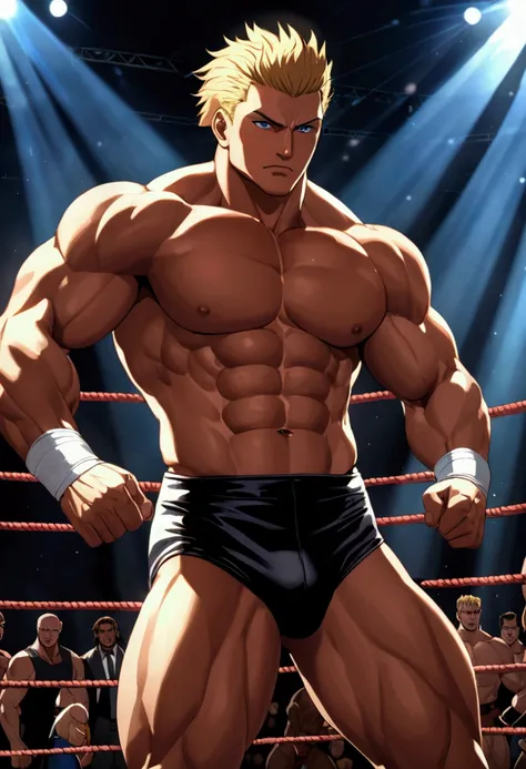 1guy, solid dude, gallant beau, blonde, tsurime, sanpaku, blue eyes, spiked hair, 24yo, heavy weight muscular, handsome westler, BREAK ideal ratio body proportions, stocky waist, sharp eyes, beautiful detailed eyes, toned body, elder chinpira, BREAK solo, ...