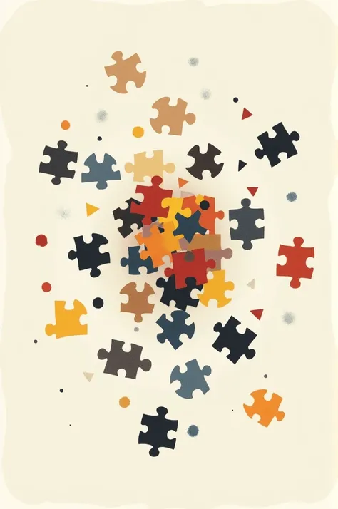 A messy mix of puzzle pieces scattered all over the screen, with each piece representing a different aspect of life (e.g., work, relationships, health, etc.). Illustration Drawing Stoicism