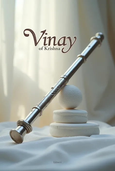 Krishna flute in silver color and Vinay name above it in big letters only flute photo silver colour 