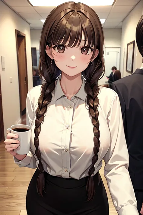 Yuno Shimazu、Shiny brown hair,Long Hair,  、((2 braids:1.5、Hair that falls over the shoulders)),Beautiful brown eyes、Sparkling eyes, Fine grain、smile、Ultra-detailed eyes、Highly detailed face, Highly detailed eyes,Cowboy Shot、

 
Only one female, Walk slowly...