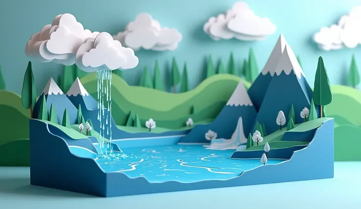 water cycle, 3D card made of paper 