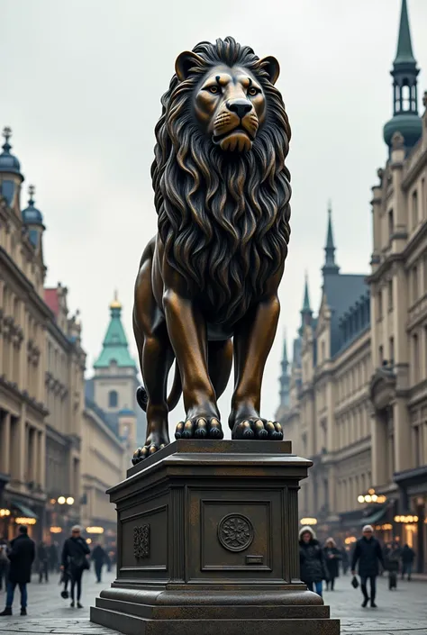 Statue of a lion in a square