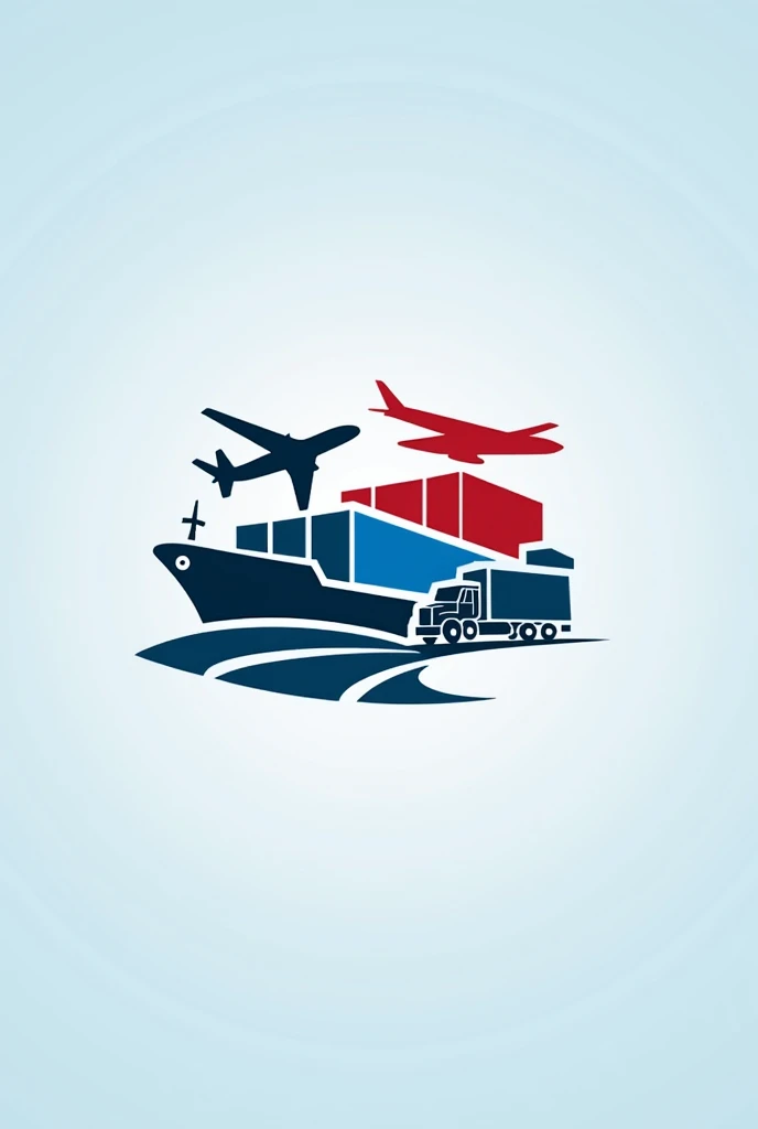 logo for CS EXPORTADORA E IMPORTADORA DE MANUFATURADOS LTDA company, with elements that allude to the international transport of cargo in maritime modalities, air and road in blue and red colors