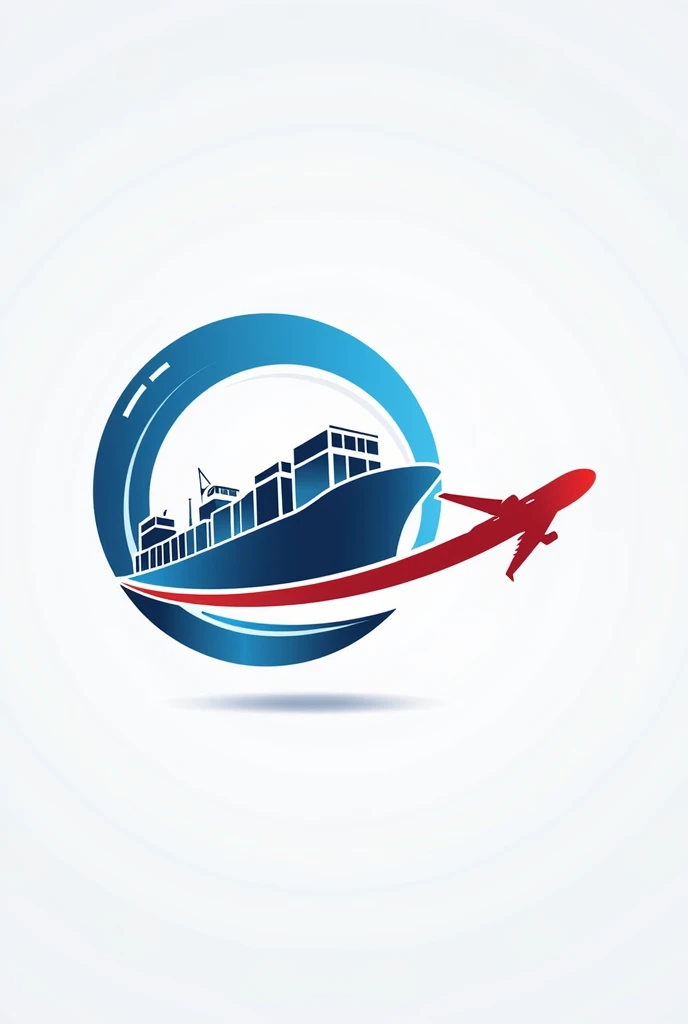 logo for CS EXPORTADORA E IMPORTADORA DE MANUFATURADOS LTDA company, with elements that allude to the international transport of cargo in maritime modalities, air and road in blue and red colors