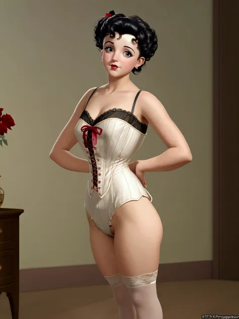 (masterpiece), (realistic), (((NSFW))). (ultra hd 8k), (realistic body proportions). Betty Boop as a 14yo teenage Gibson Girl wearing her Edwardian lingerie. Year 1906. Strapless bullet brassiere, strapless S-bend corset, high-waisted crotchless bloomers, ...