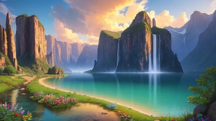 landscape,water,(extremely detailed CG unity masterpiece 32K UHD wallpaper), most beautiful and colorful artwork in the world,professional majestic oil painting,intricate, High Detail, Sharp focus, dramatic, photorealistic painting art