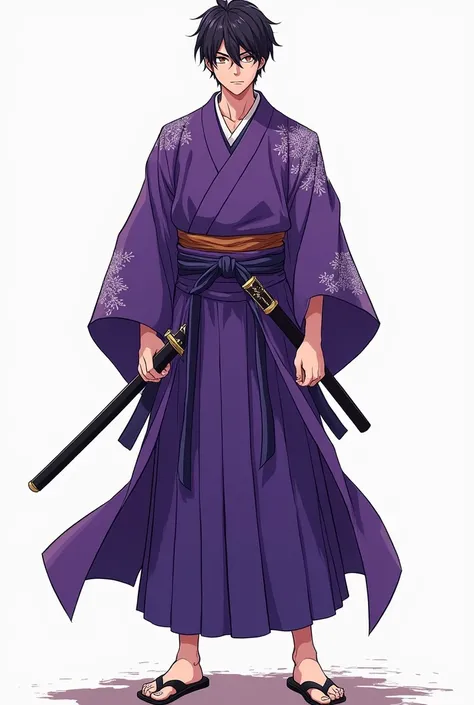 (illustrator) sketsa anime, samurai, kimono, blurple, front position, full body, boy, age 18