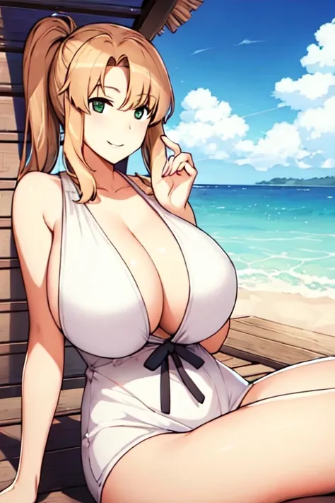 beach background, smiling