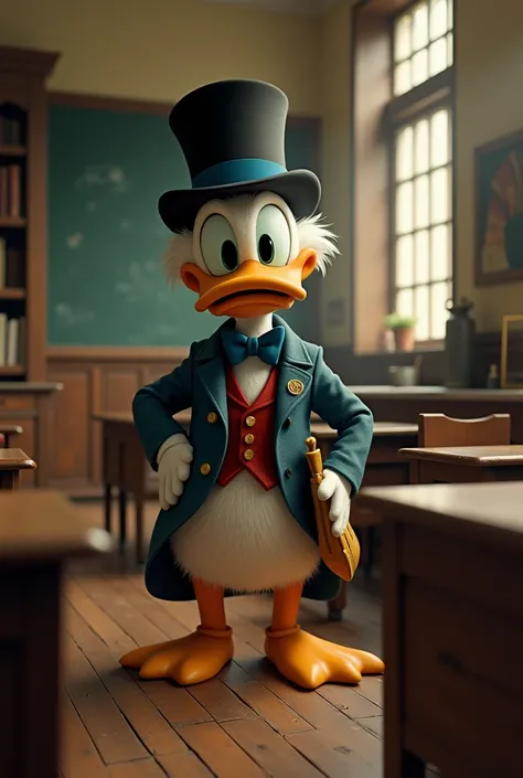 Create an artwork with Scrooge McDuck in a classroom 