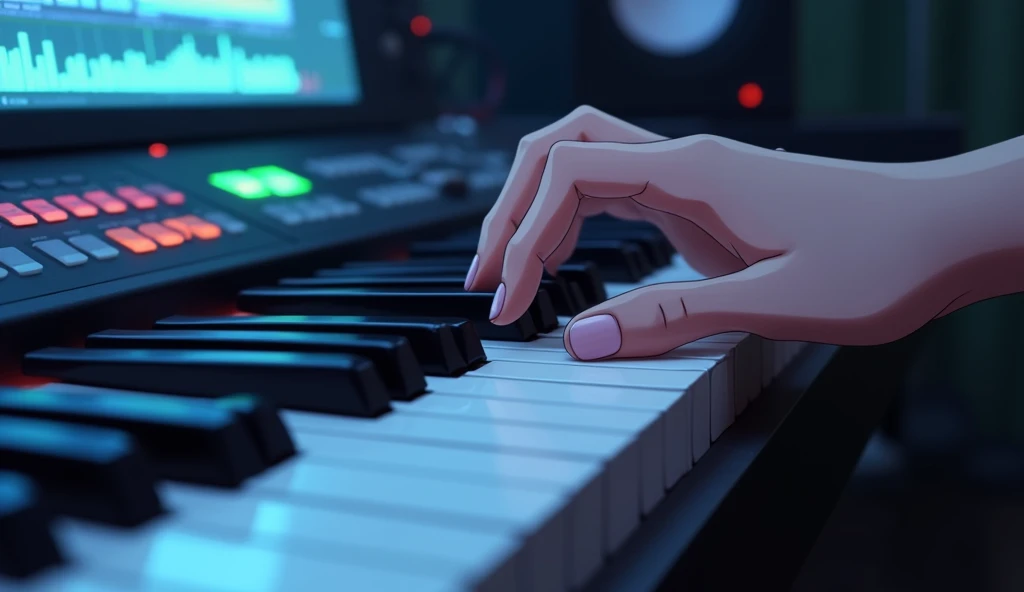 Close-up of a computer screen,Music Production,piano roll,Desktop Music,Anime Style,animation,Japanese anime,High resolution, 