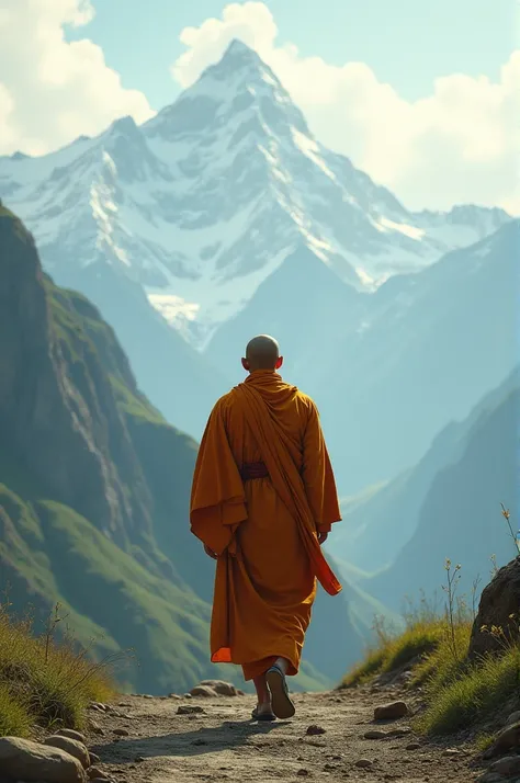 Bhutanese monk walking away