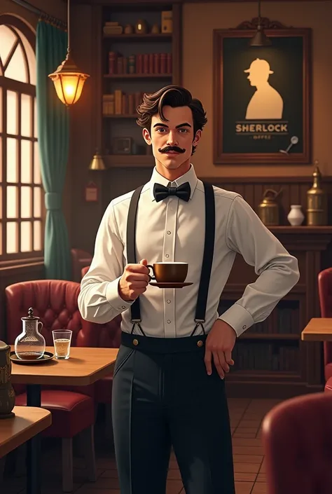 create an image of a coffee shop called Sherlock coffee
