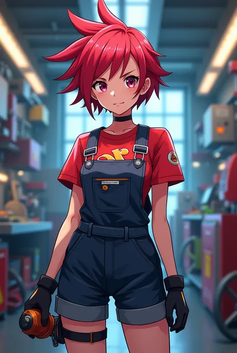 An anime girl with red hair whos a gearhead.

