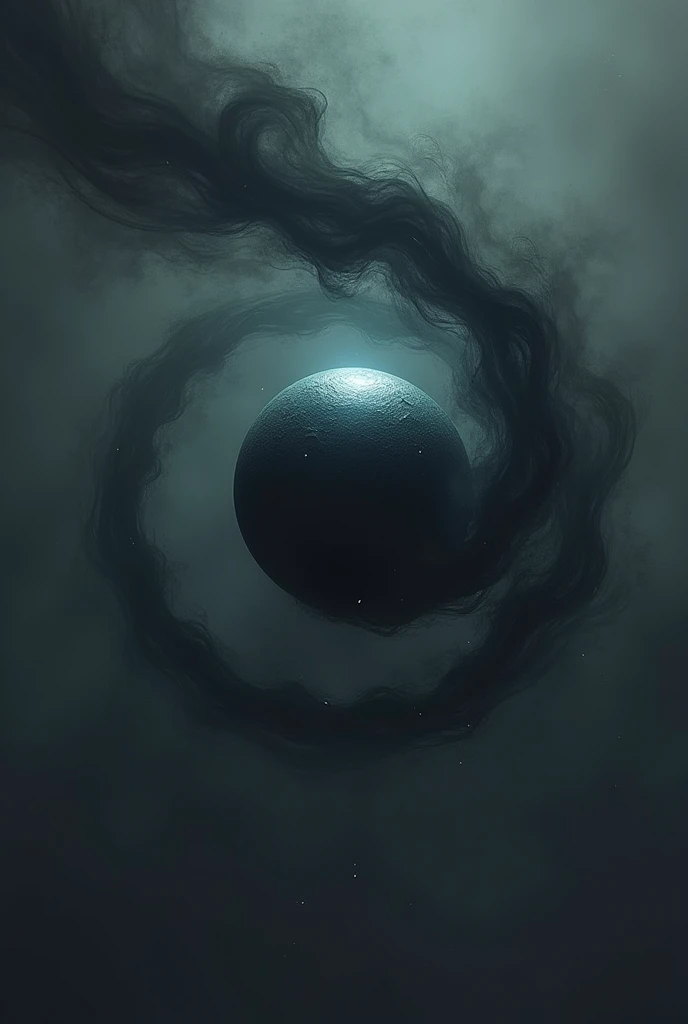 A black dark ball , and a dark black smoke type rotating around that ball