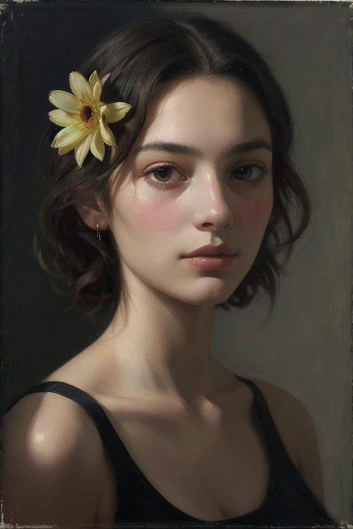 (Depth composition) (portrait of a young woman with flowers), Inspired by Balthus, oil painting