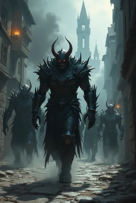 armored demons in a medieval city
