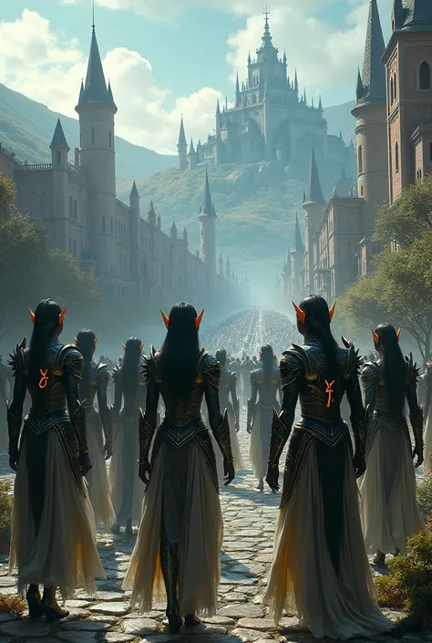 armored elves in a medieval city
