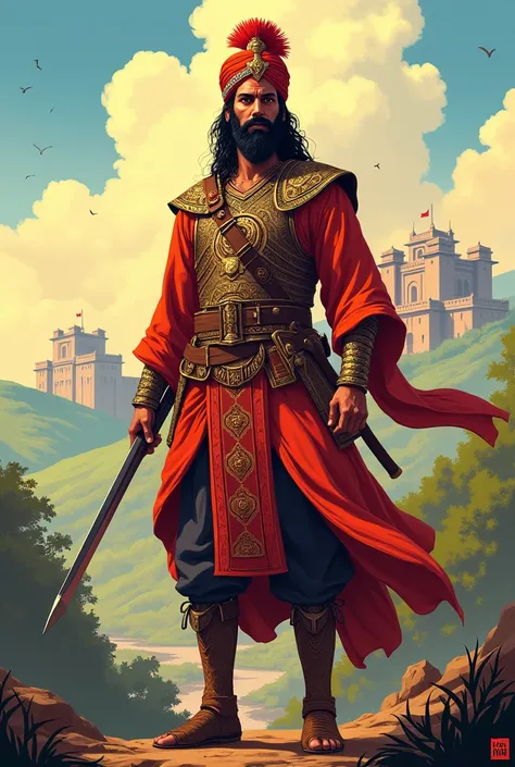 Make a illu
stration of shivaji maharaj in 2d