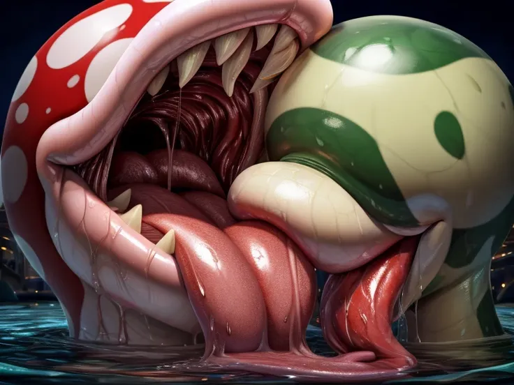 giant female piranha plant, female piranha plant, big fleshy lips, big full lips, chubby fleshy lips, bimbo lips, tongue out, lo...