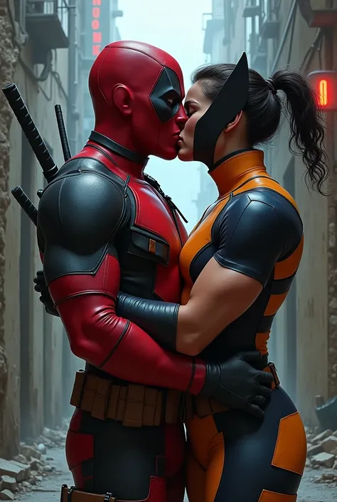 Deadpool and wolverine are kissing 