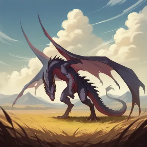 dark dragon, stands on the scorched field, exhales fire, gloomy background, (Bright red eyes),  (((a high resolution))), ((high detail))