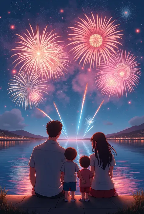 Yosakoi　Ocean　firework　river　Father, mother, and two small children