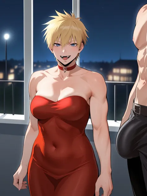 score_9, score_8_up, source_anime, standing, hellsing, seras, blonde hair, nude, indoors, night, night sky, nighttime, vampire, smirk, fangs, ikuchan, balcony, town background, nude male, huge penis, huge testicles, muscular male, medium breasts, boyfriend...