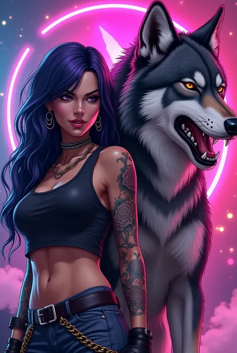 Chilling with a fierce friend 😎🖤✨ Detailed ink and neon vibes, this duo is pure badassery! 🐺🔥

Prompt: Create an 8k, hyper realistic, airbrush glossy GTA V anime poster style image of a beautiful woman with a soft sexy smile with detailed tattoos on their ...