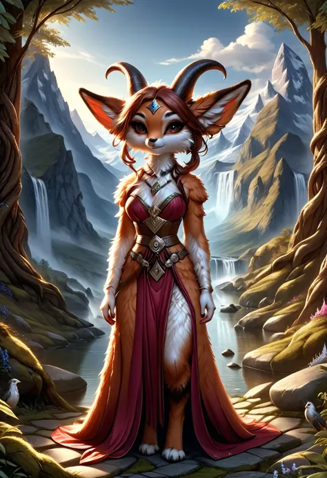 Anthropomorphic feminine fox-satyr enchantress. Official Art – An Award-Winning Digital Masterpiece In 4K Ultra HD, Extreme Detail And Intricate Realism. Symmetrical Face. This Concept Art Brought To Life By The Hands Of Artists Like Wlop & Artgerm In A St...