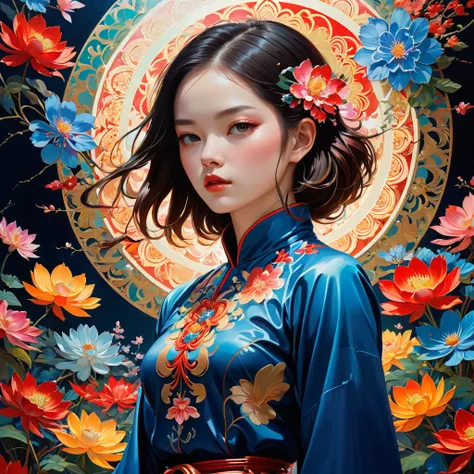 offcial art, unity wallpaper 8k, ultra detaild, Beautiful and aesthetically pleasing, work of art, best qualityer, chinese style, (zento confuse, mandala, to confuse, ento confuse), Flower Ecstasy, 1 girl, extremely detaild, dynamic angle, cowboy shot, mos...