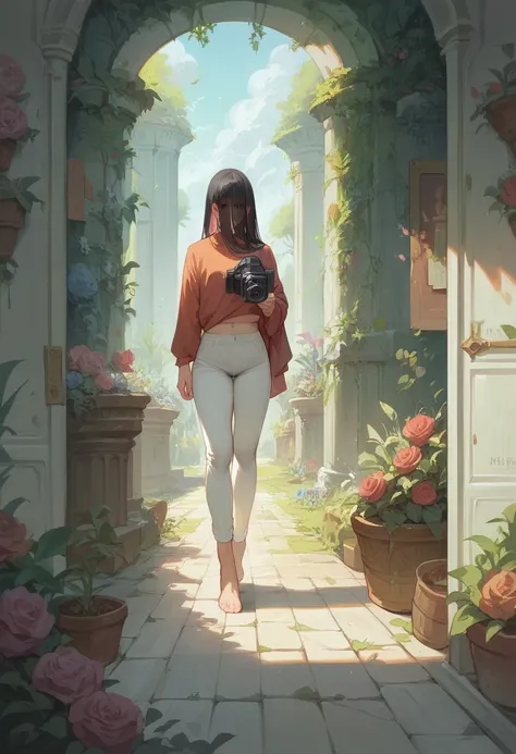 ((best quality)), ((masterpiece)), (detailed two person   girl  in garden together  wearing white underpants stocking  sweating walking looking camerA