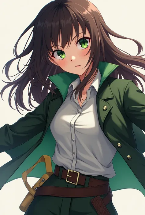 Hunter x Hunter teen girl green eyes dark brown hair 2d design aestethic clothes